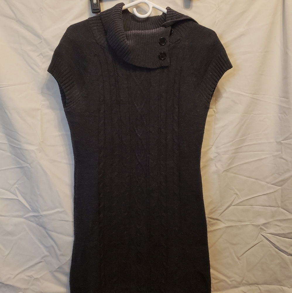 Knit sweater with button cowl type collar